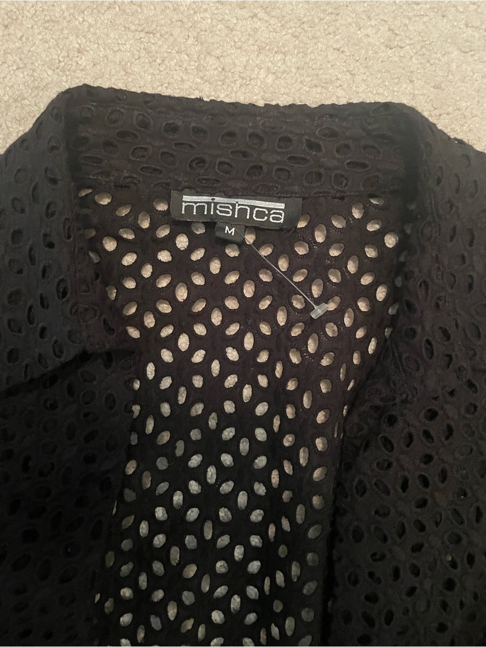 Tie-Front Eyelet Collared Blouse - Black - Picture 2 of 3